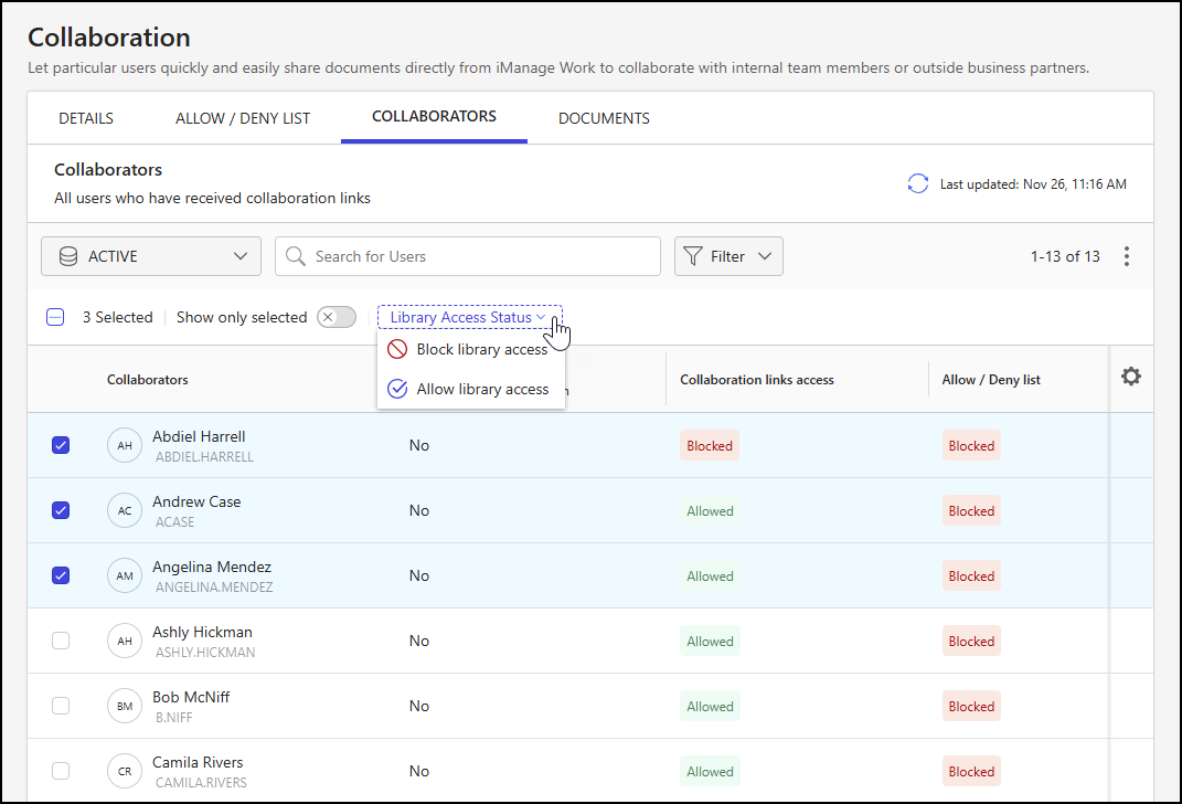 Collaborators tab - Library Access Status.png