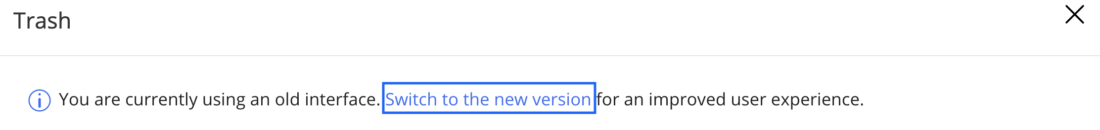 Selecting new interface - Trash dialog.png