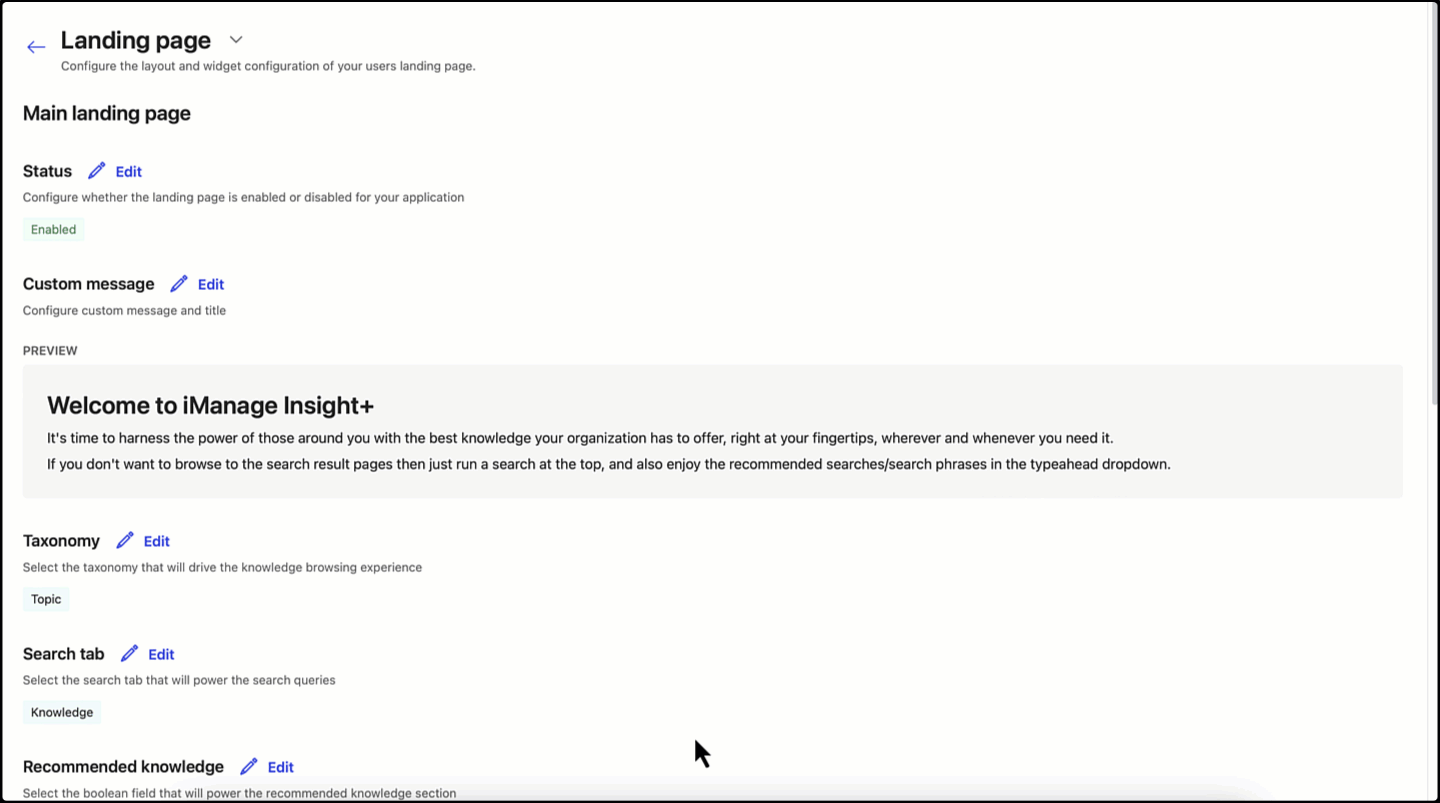 Customizing message to be displayed on sub-landing page in iManage Control Center .gif