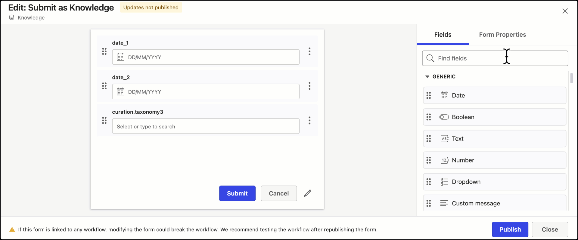 Editing Curation field settings.gif