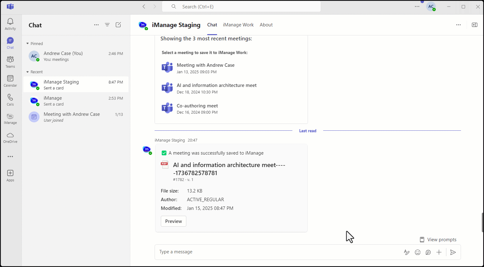 Previewing a saved meeting in iManage Work.gif