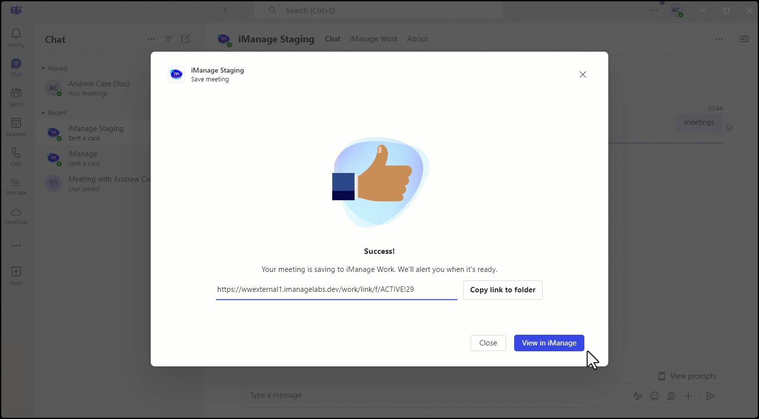 Viewing a saved meeting in iManage Work.gif