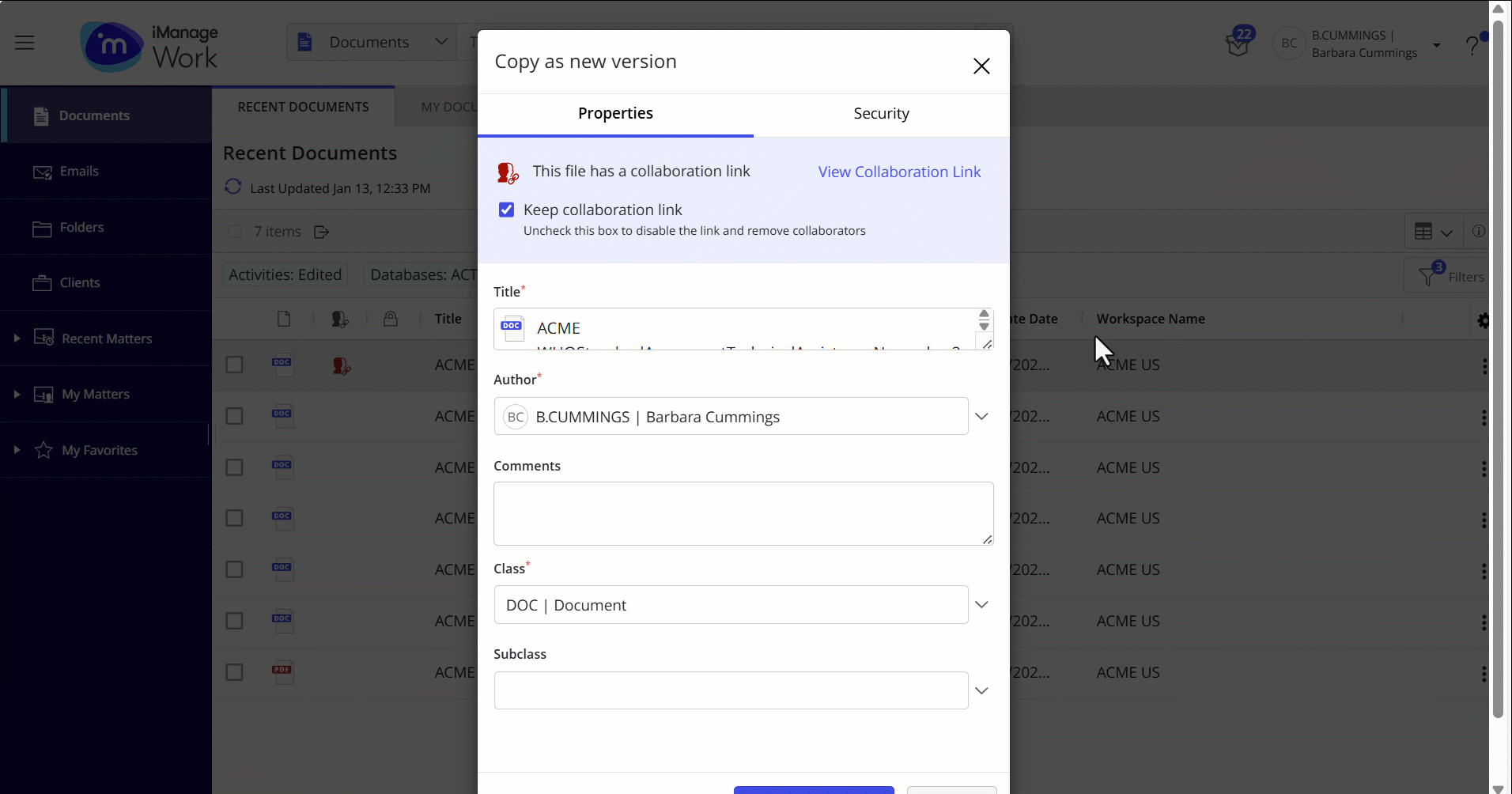 Option to keep or remove collaboration link when creating a new document version.gif