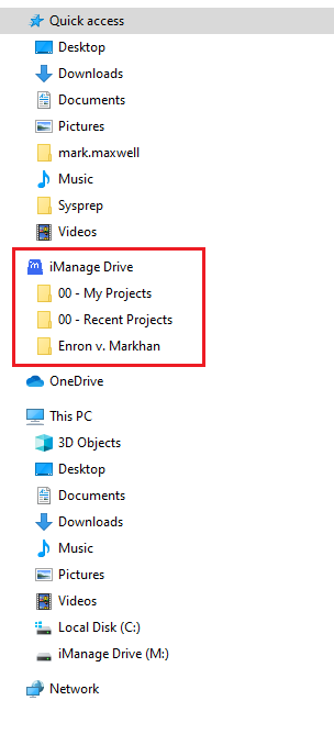 Acesso Ao IManage Drive Via Barra Lateral Do Microsoft Windows.