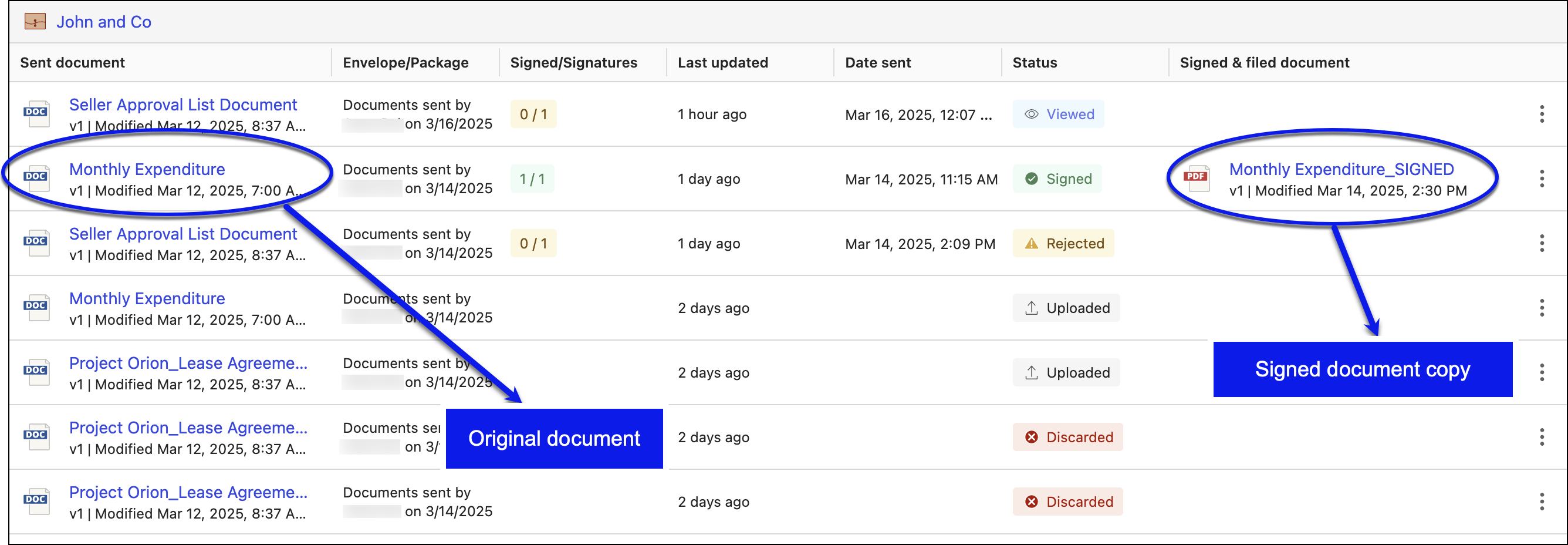 A screenshot of the signed copy of original document