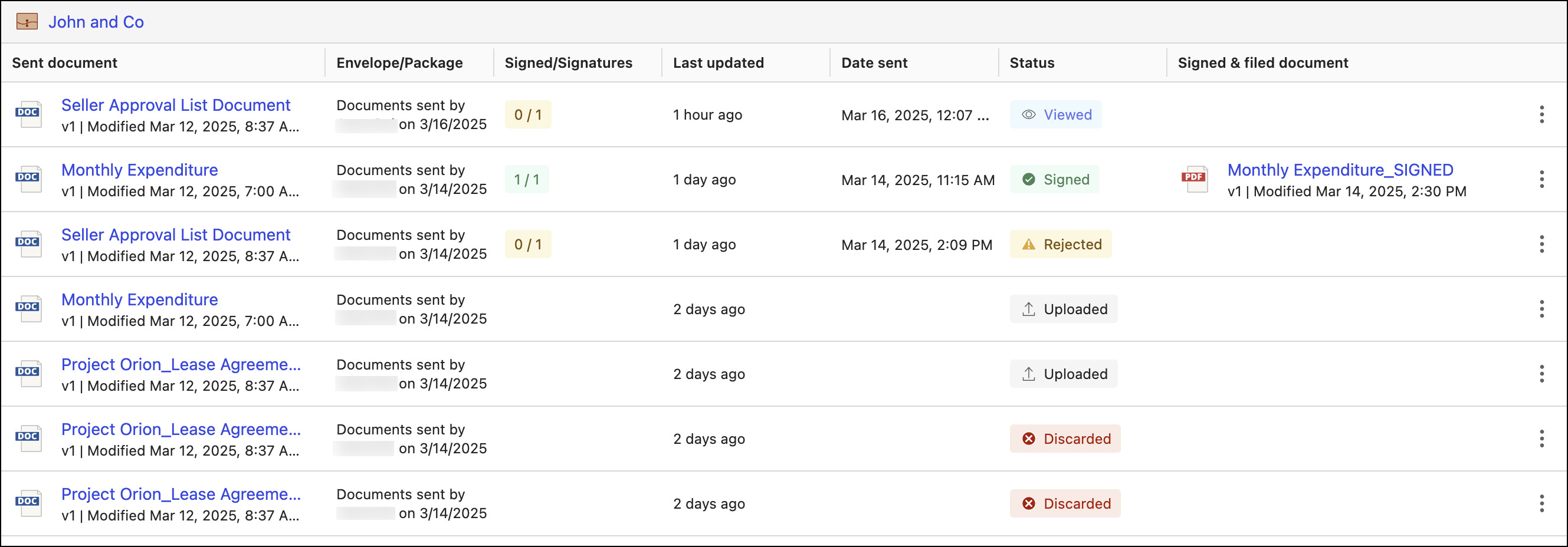 A screenshot of the e-signature dashboard.