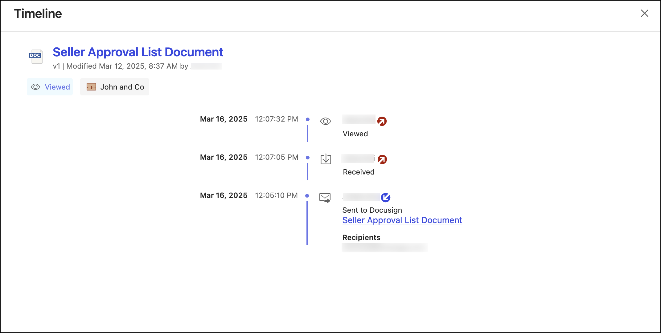 A screenshot of the document signing timeline.