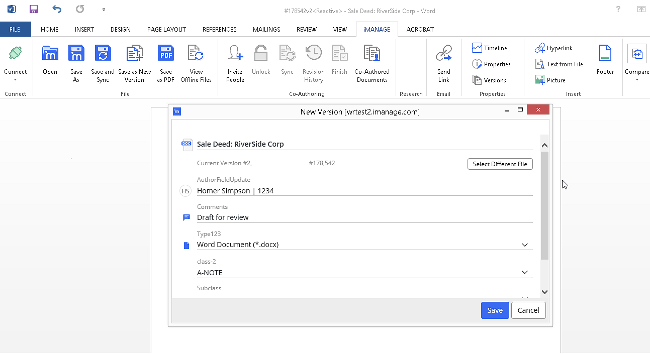 Save As New Version To Any Document IManage Work