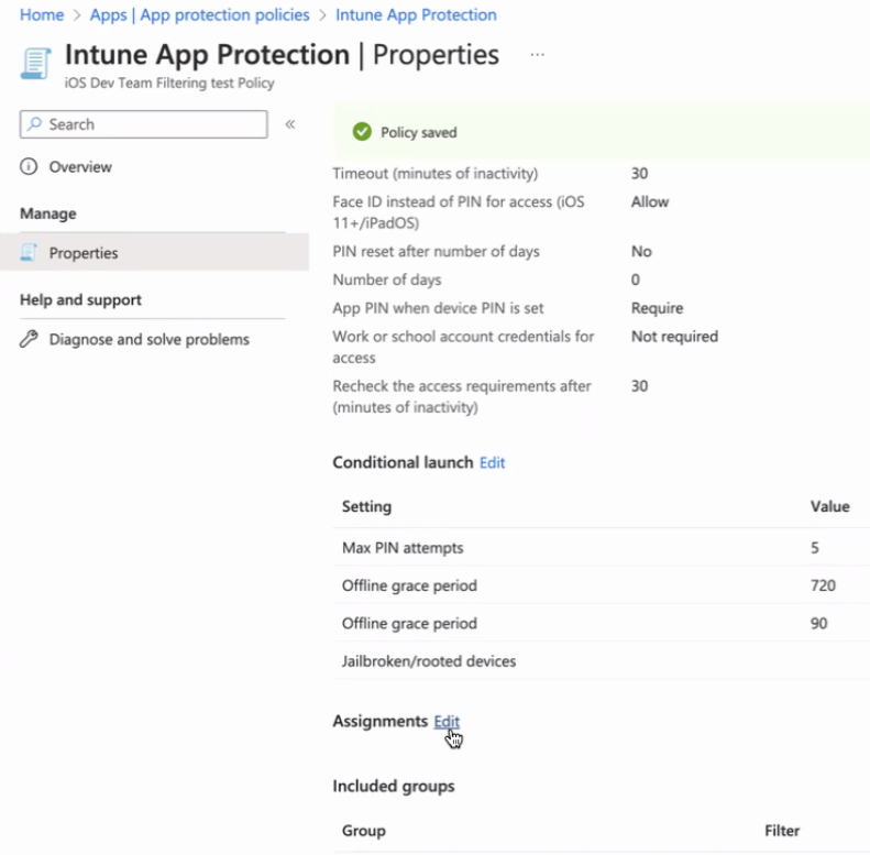Create a Managed app filter and apply it to your policy