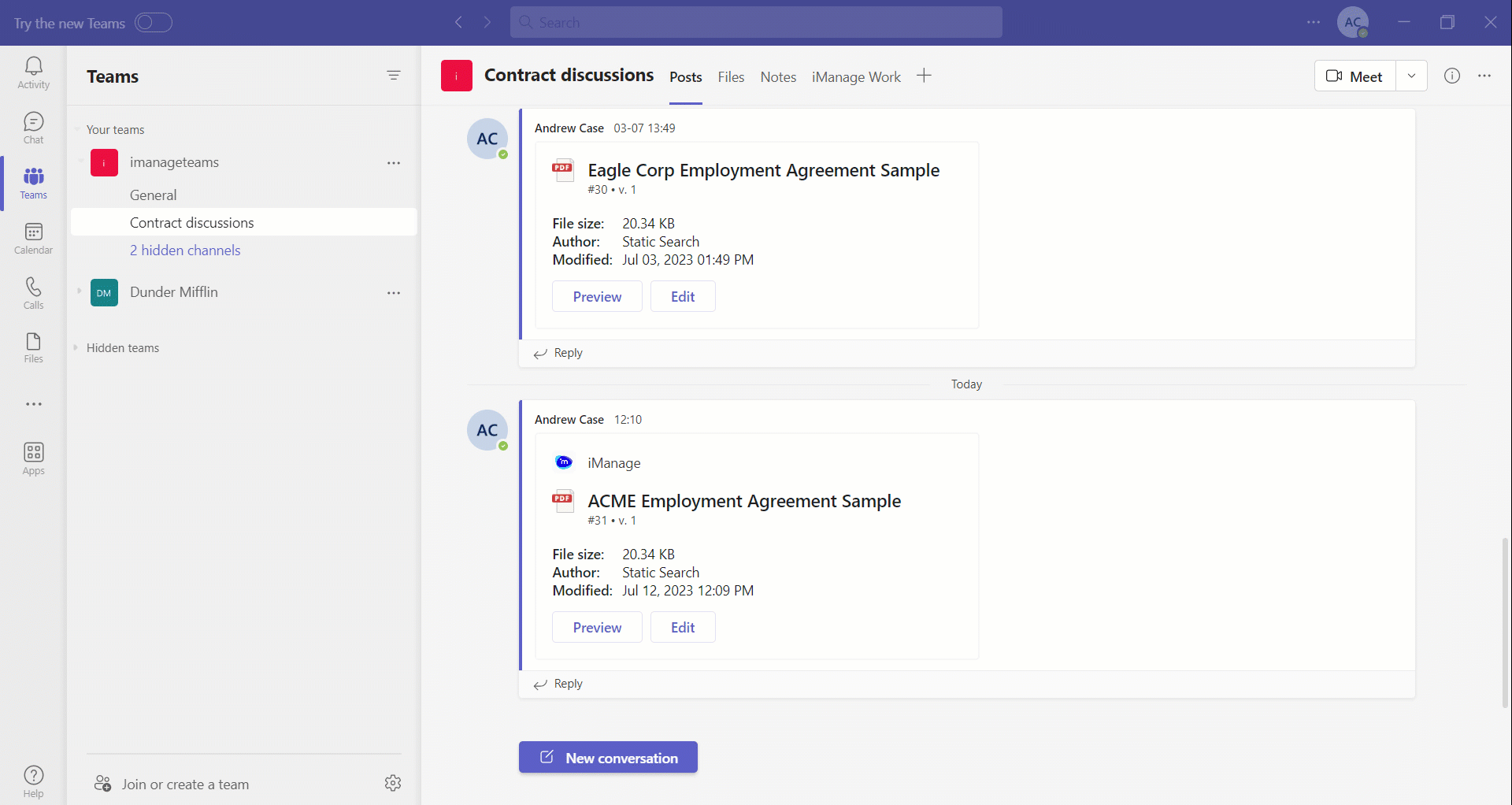 Searching in a messaging extension window - iManage Work