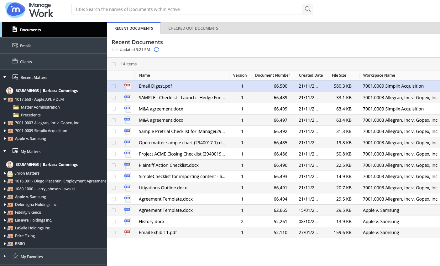 Searching in a messaging extension window - iManage Work